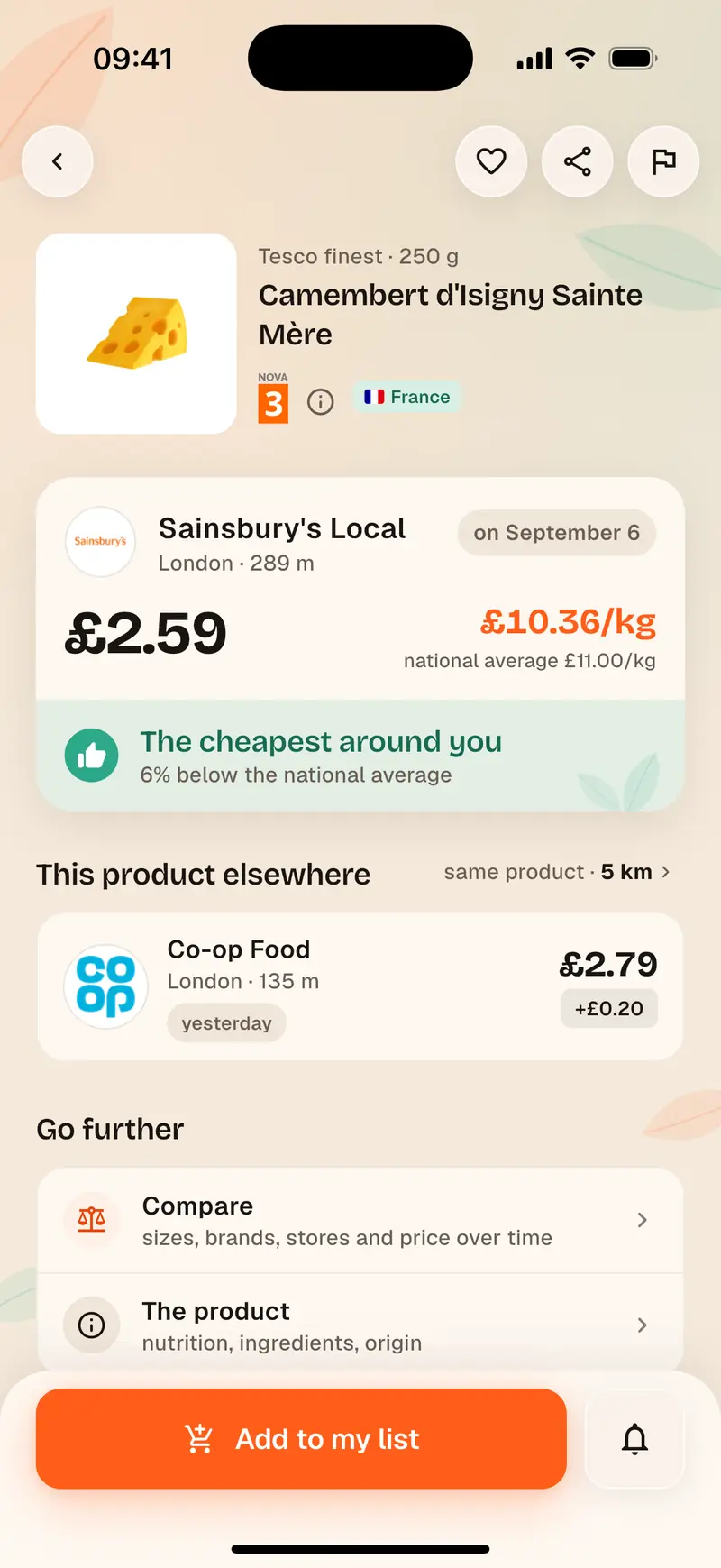 Aukilo product page: a product compared per kilo across formats and retailers