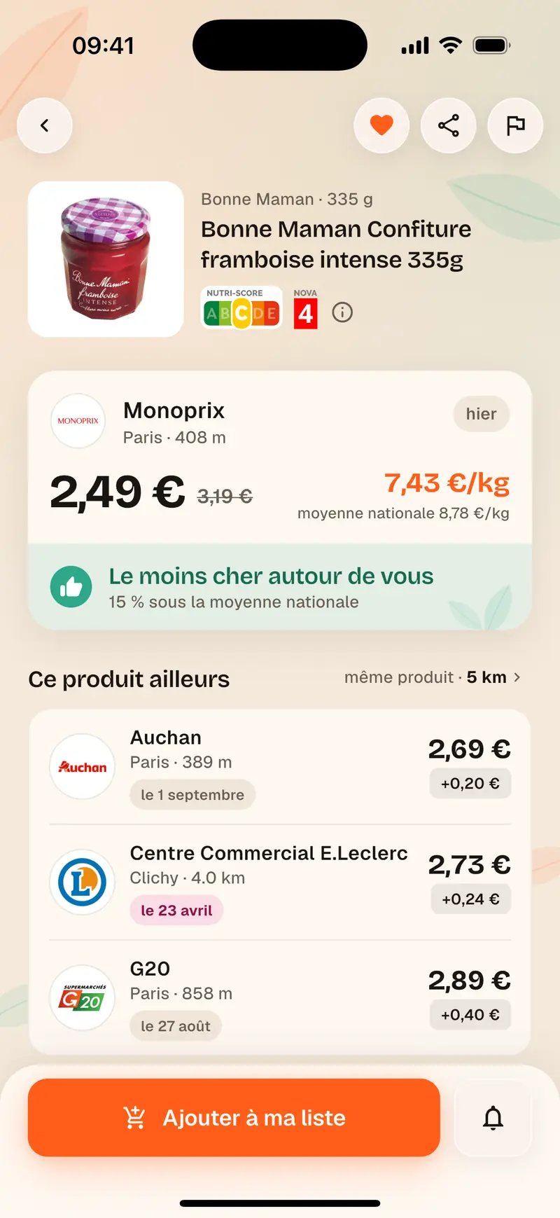 Fiche produit Aukilo : un produit comparé au kilo entre formats et enseignes